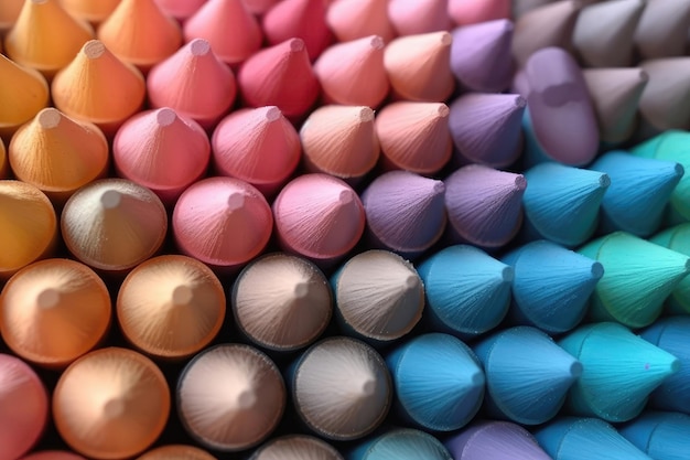 Crayons pastel soigneusement disposés dans un spectre de teintes pastel AI générative