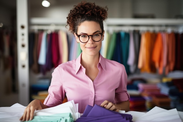 créateur de mode de 35 ans vêtement créatif et à la mode tenant des échantillons de tissu