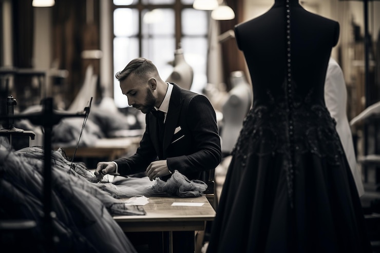 Photo un créateur de mode conçoit une création sur mesure