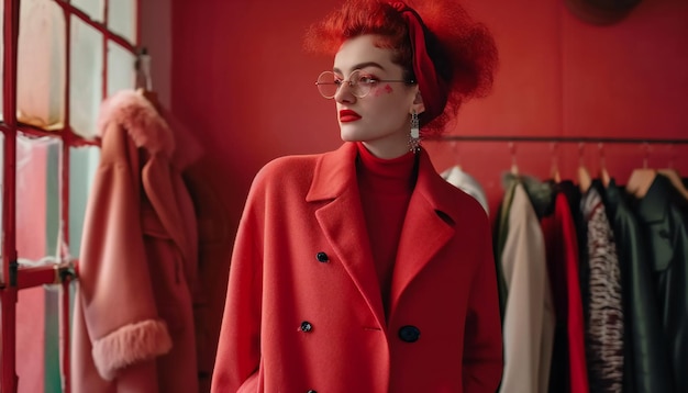 un créateur de mode élégant dans un manteau rouge frappant