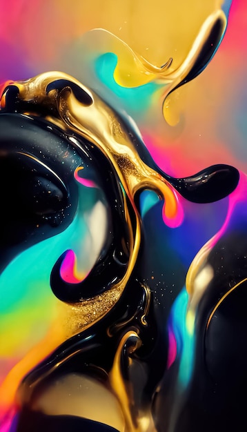 Créatif coloré néon or abstrait dynamique psychédélique fond de forme liquide fluide torsadé