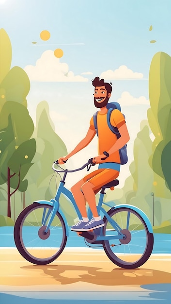 Photo créatif un homme illustrateur de balade à vélo ai généré