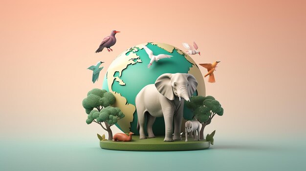 Création d'une affiche créative pour la journée mondiale des animaux en 3D réelle