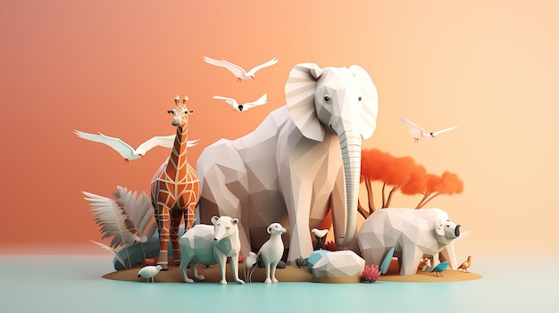 Création d'une affiche créative pour la journée mondiale des animaux en 3D réelle