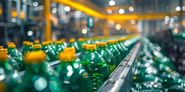 Création d'un cycle durable Les bouteilles de verre recyclées en nouveaux produits dans une installation de recyclage Concept Processus de recycleau Bouteilles de cristal Installation de recycklage de produits durables