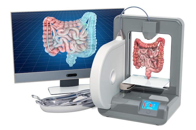 Création d'intestin artificiel sur imprimante tridimensionnelle impression 3d dans le concept de médecine rendu 3D