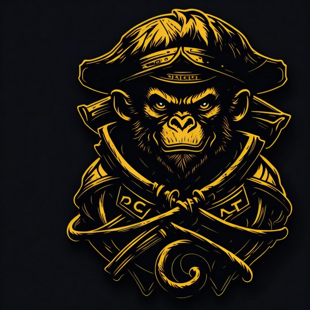 Création de logo de mascotte de singe piraté avec arrière-plan Création de logo mettant en vedette une mascotte de singe espiègle