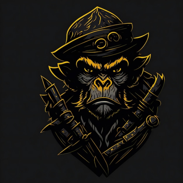 Photo création de logo de mascotte de singe piraté avec arrière-plan création de logo mettant en vedette une mascotte de singe espiègle