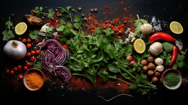 Créations culinaires Une plaque vibrante de délicatesses délicieuses et d'ingrédients frais