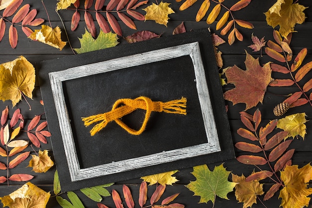 Creative Nature morte Composition d'automne, cadre composé de feuilles d'automne et foulard,