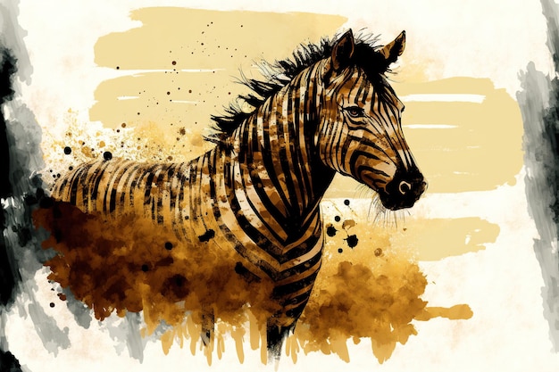 Creative Zebra Brown Yellow and Gold Tiger dans le graphique texturé d'ornement de zoo aquarelle sauvage