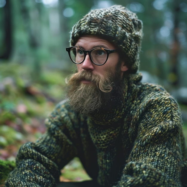 La créativité camouflée les hipsters militaires le jupeur laid se mélangeant à la forêt