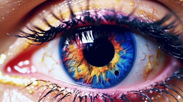 Créativité multicolore en arrière-plan de l'œil humain en gros plan
