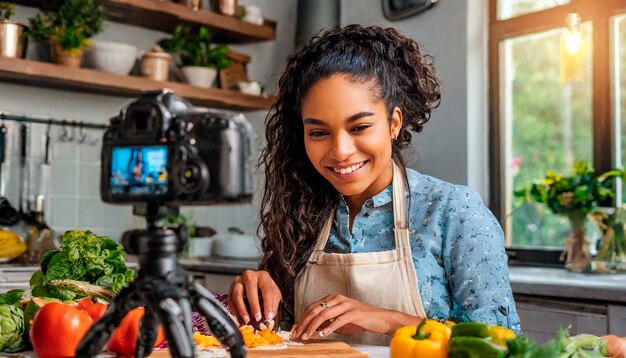 Photo créatrice de contenu mexicaine femme dans la cuisine