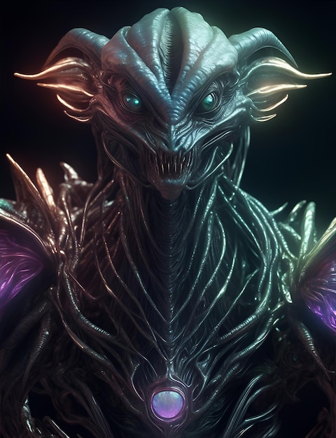 Créature extraterrestre de forme humanoïde avec une peau opalescente et des écailles irisées, chef-d'œuvre