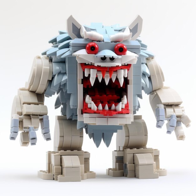 Une créature Lego audacieuse avec de grandes dents dans des compositions Stark