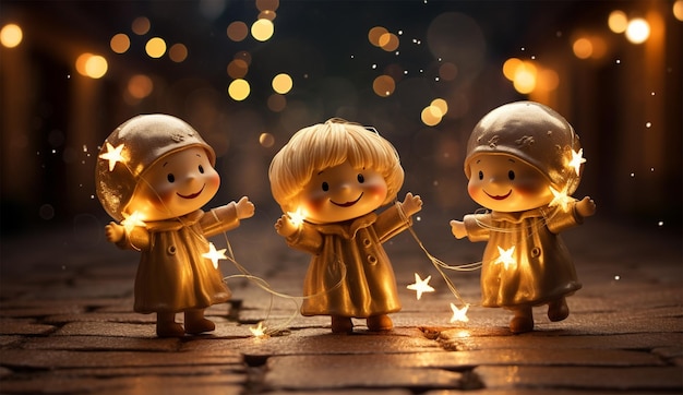 La crèche de Noël avec des petits anges et des bougies
