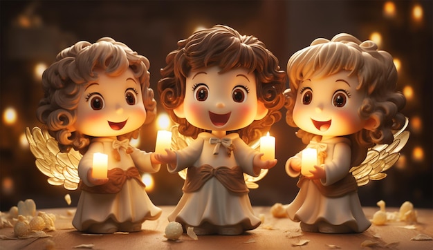 Photo la crèche de noël avec des petits anges et des bougies