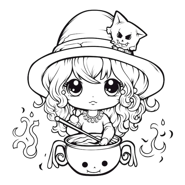 Creepy mignon kawaii halloween sorcière générative ai