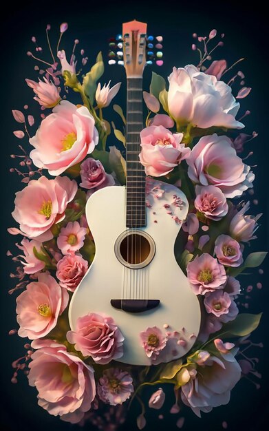 Photo créer une fusion artistique blanc et rose où une silhouette de guitare