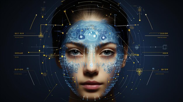 Créer une illustration présentant des méthodes d'authentification biométrique telles que la reconnaissance faciale des empreintes digitales