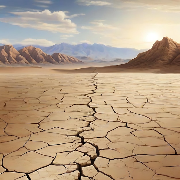 créer une image d'un désert très aride avec des fissures dans le sol AI
