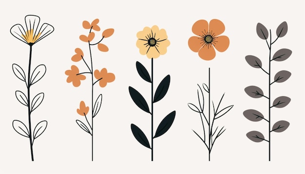 Créez un clipart minimaliste en utilisant un dessin de ligne simple pour représenter des fleurs dans un style élégant et moderne 13
