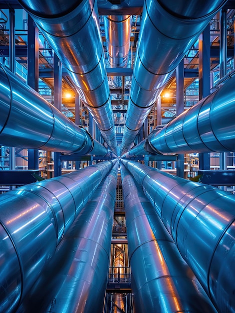 Créez une image captivante à partir d'une vue œil de ver mettant en valeur l'ingénierie complexe d'un wat moderne