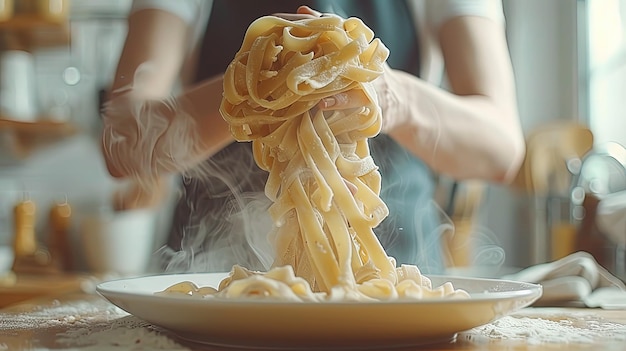 Créez une image réaliste d'un bol de nouilles ramen à la vapeur dans un bouillon salé 3D réaliste de nouilles crues