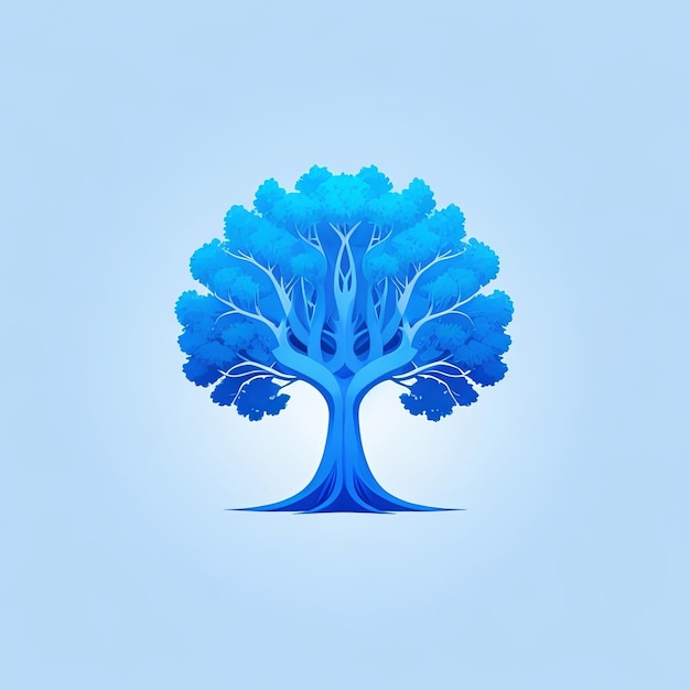 Créez un logo vectoriel plat de l'Arbre de la Connaissance en utilisant des nuances de bleu dans un style tendance sur Drib