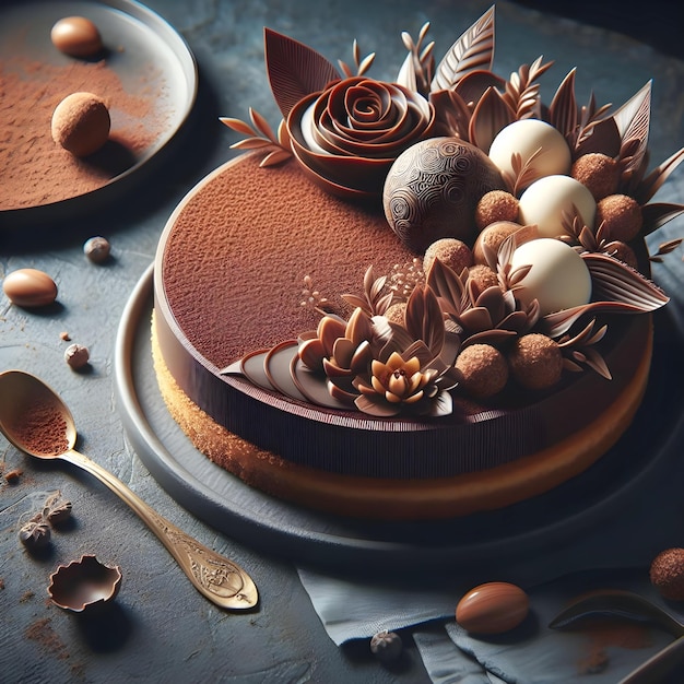 Créez une superbe photo de nourriture ultra-réaliste en 8K avec un parfait dessert au chocolat eau-de-vie