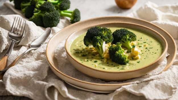 Photo la crème appétissante de la soupe au brocoli sur la table