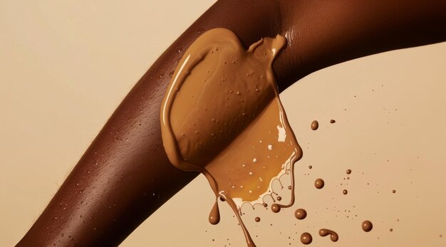 La crème au chocolat sur la jambe d'une femme