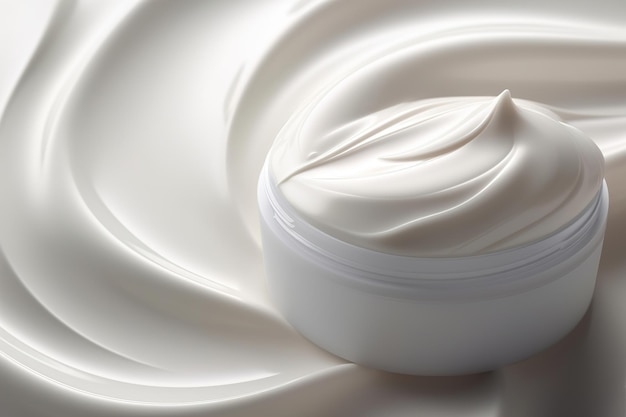 Crème de beauté cosmétique et idée créative de cosmétologie Pot de crème blanche et texture douce tourbillonnante libre AI générative