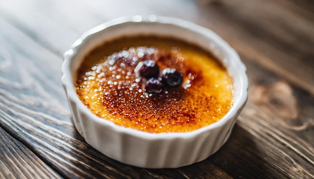 Creme brule dessert top caramélisé doré sous rétro-éclairage vibrant