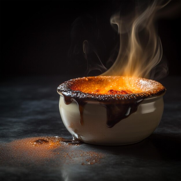 Photo creme brulee sweet steamy food photography studio (studio de photographie alimentaire sucré et à vapeur)