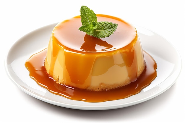 crème caramel isolé sur blanc