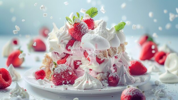 Crème fouettée et gâteau aux fraises avec une tranche d'Eton Mess