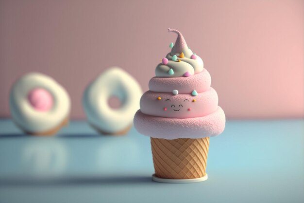 Crème glacée 3D mignonne Crème glacée savoureuse et sucrée avec des couleurs modernes Ai générative