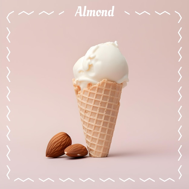 Crème glacée à l'amande Cone de crème glacée sur fond de couleur gradient Illustration 3D de bannière