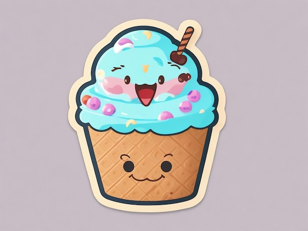 crème glacée animée glace avec visage heureux clipart autocollant style kawaii