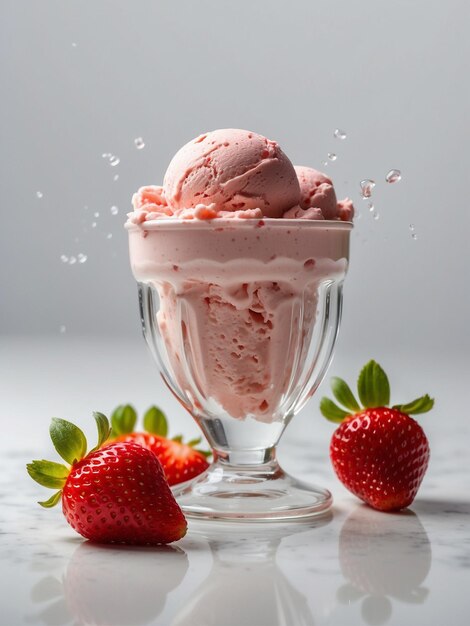 La crème glacée aux fraises dans un bol isolé sur un fond blanc