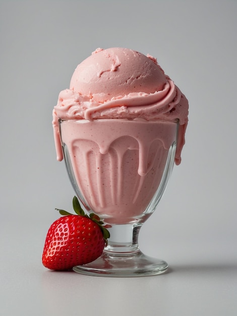 La crème glacée aux fraises dans un bol isolé sur un fond blanc