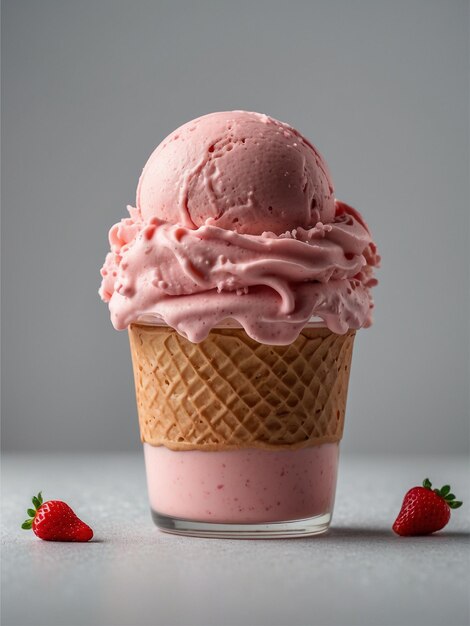 La crème glacée aux fraises dans un bol isolé sur un fond blanc