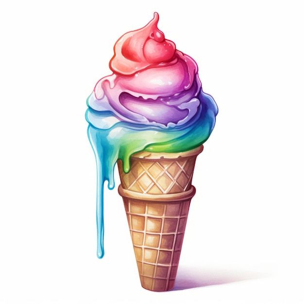 Crème glacée colorée dans un cône de gaufres sur fond blanc Illustration vectorielle