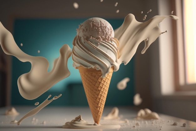 Crème glacée dans un cornet gaufré Illustration de crème glacée colorée