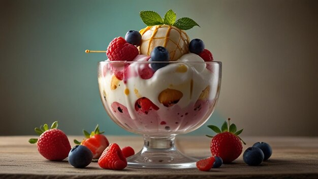 Une crème glacée d'été napolitaine colorée avec des fruits frais