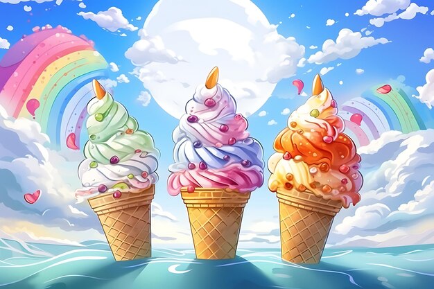 Photo la crème glacée fraîche est un concept coloré avec des crèmes glacées de différentes sortes et saveurs.