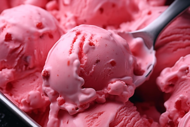 Photo la crème glacée à la fraise est sortie du récipient.