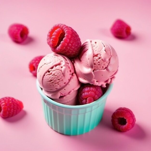 Une crème glacée de framboise organique sur fond rose Un délicieux dessert d'été malsain